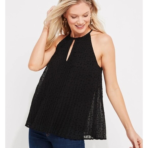Vineyard Vines Pleated Black Tiny Stars Textured Flowy Halter Medium Sheer Layer - Picture 1 of 15